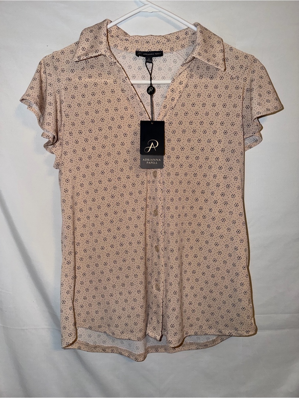 Adrianna Papell Peach Blush Printed Flutter-Sleeve Blouse NWT - Picture 1 of 7
